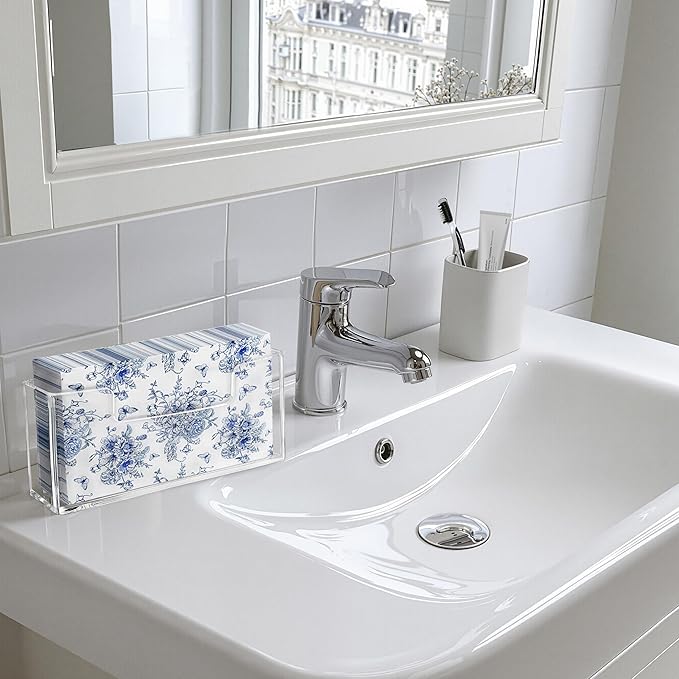 HBlife Acrylic Guest Towel, Paper Napkin Holder for Bathroom - Clear Waterproof Vertical Stand, Disposable Paper Hand Towel Dispenser, Modern Table Tray for Kitchen, Home, Hotel, Office(2 Pack)