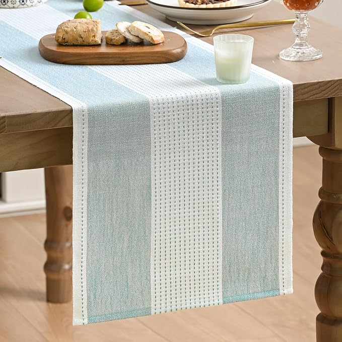 Artoid Mode Ice Blue Farmhouse Rustic Table Runner, Seasonal Macrame Fabric Kitchen Dining Holiday Wedding Table Decor for Home Party 13x60 Inch