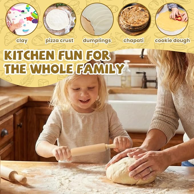 12 Pack 8 Inch Mini Wood Rolling Pin,Great for Children Kids Girls and Boys,Small Wooden Rollers for Art and Crafting,Baking,Cookie Dough,Cooking,Clay,Play Doh