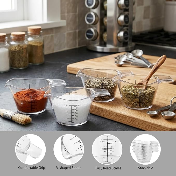 4 Pack Mini Measuring Cups, Clear Plastic 2oz/60ml Small Liquid Measuring Cup with Markings, Shot Glass Measure Pitcher for Espresso, Baking, and Resin