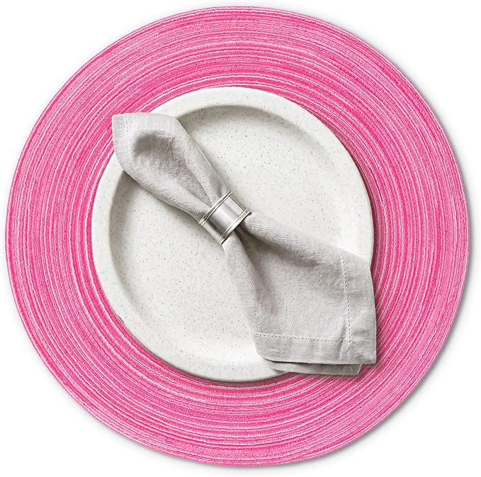 AHHFSMEI Round Braided Placemats Set of 6 Woven Table Mats for Dining Table Heat Resistant Easy to Clean Perfect for Kitchen & Home Decor (Hot Pink)