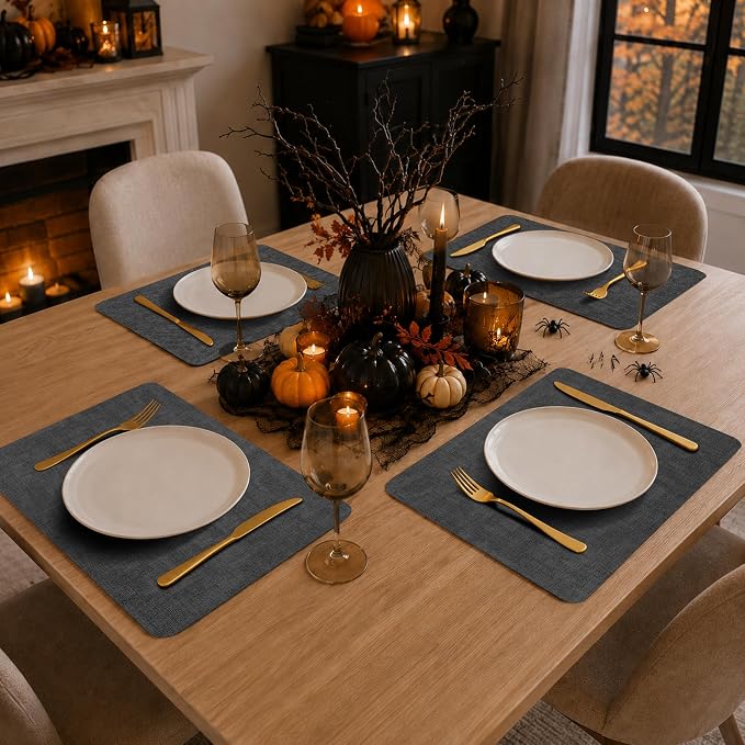 Maxpearl Faux Leather Placemats Set of 8 - Waterproof - Wipe Clean - Heat Resistant - Non Slip Dining Table Place Mats, Suitable for Indoor & Outdoor Use, 17’’x12’’, Black