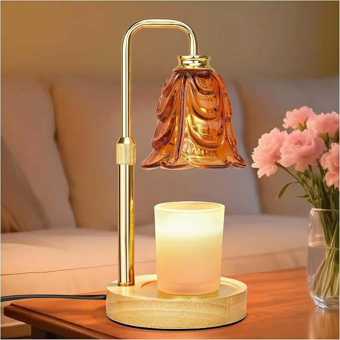 XJZJY Candle Warmer Lamp with Timer Dimmer, Adjustable Height Brown Tulip Candle Wax Warmer, Christmas Birthday Gift for Mom Women, House Warming Gifts for New Home Bedroom Decor,Brown