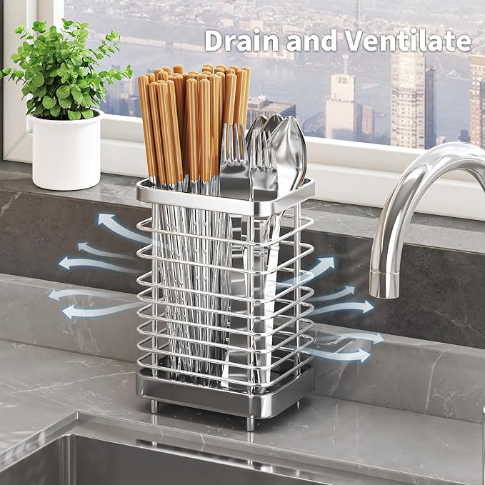 Kitchen Utensil Drying Rack,304 Stainless Steel Chopsticks Spoon Fork Knife Drainer Basket Flatware Storage Drainer, Dish Drainer for Kitchen Counter ( 3.94x2.95x5.9 inch )