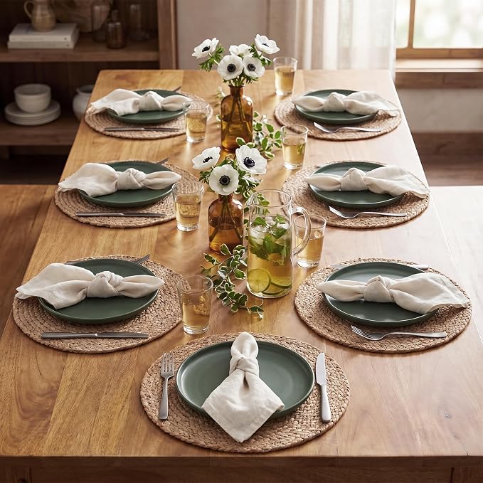 Eco Crave Natural Jute Placemats Set of 12, Round Woven Table Mats, 13 Inch Rattan Charger Plates, Bulk Set for Weddings, Parties & Events