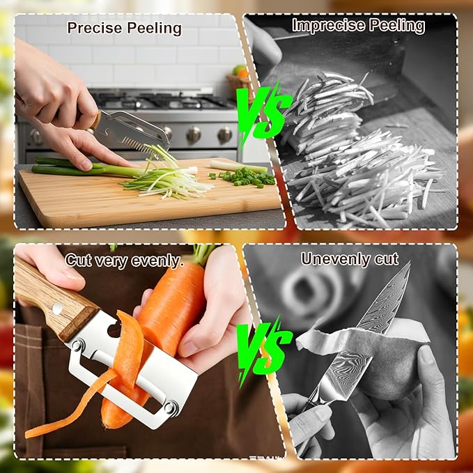 Multifunctional Vegetable Peeler for Kitchen Tool Wooden Smooth Handle and Bottle Opener, Made of Stainless Steel 2 in 1 Potato Garlic Cucumber Orange Pumpkin Fruit (Shredded Style(1pc))