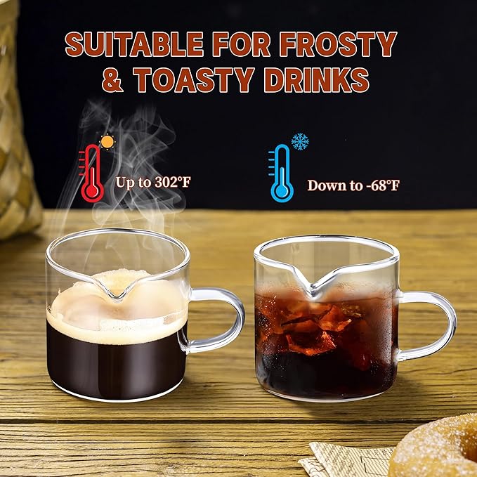 Gulex Espresso Cups, Set of 4, Glass Coffee Espresso Cups with Pour Spout, 4 oz, Clear, Dishwasher Safe