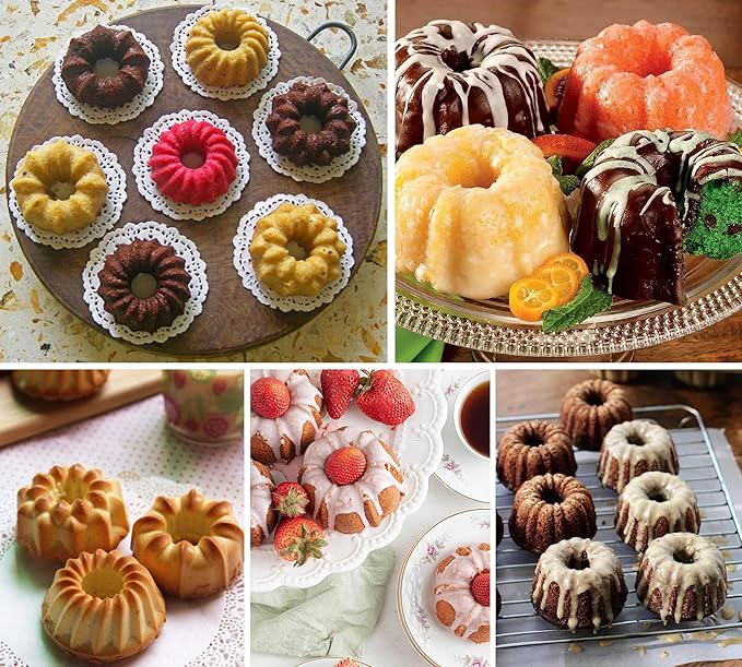 Sidosir Mini Blossom Fluted Tube Cake Pan, 6 Cavity Heritage Fluted Tube Cake Silicone Blossom Mold for Family Baking,Non Stick Fancy Design Molds for Fluted Tube Cake, Mousse Cups, Jelly
