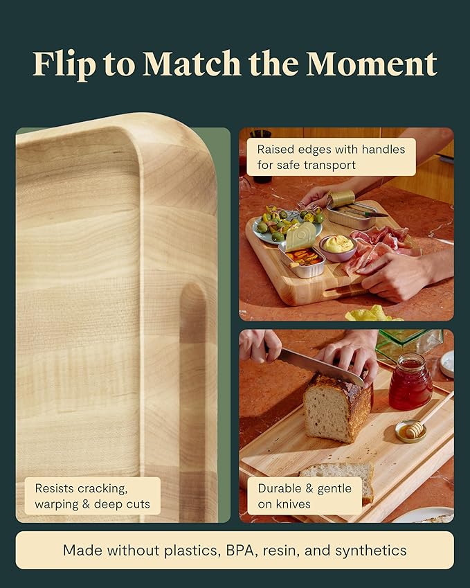 Caraway 17” Prep & Serve Butcher Block, Wood Cutting Board for Kitchen, Rectangle Dual-Sided Chopping Block for Prep, Presentation, and Serving, Walnut