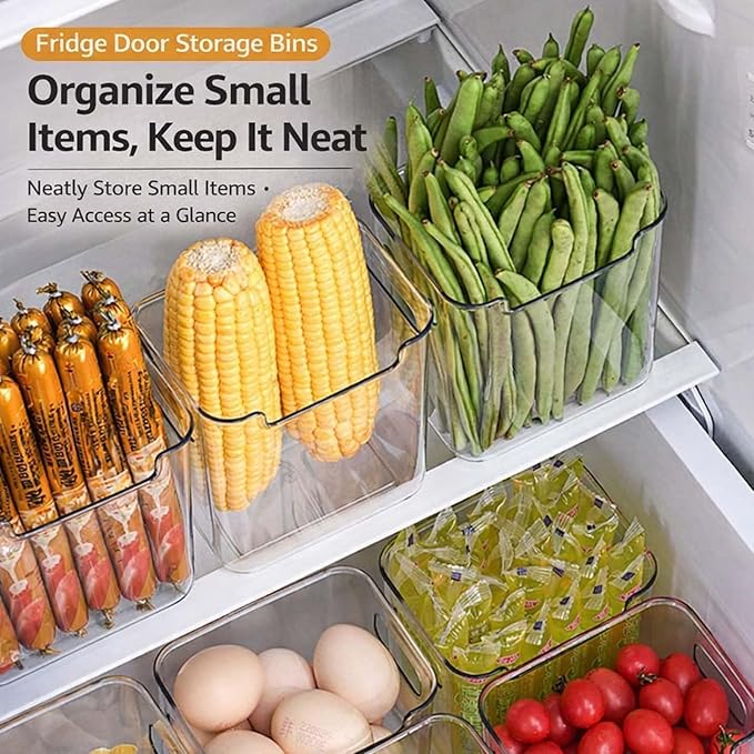 Freezer Storage Bins, Stackable Crack-Resistant Plastic Fridge Cabinet Bins with Handle, Freezer Fridge Organizer Storage Containers Bin for Upright Refrigerator and Pantry (Green,L)