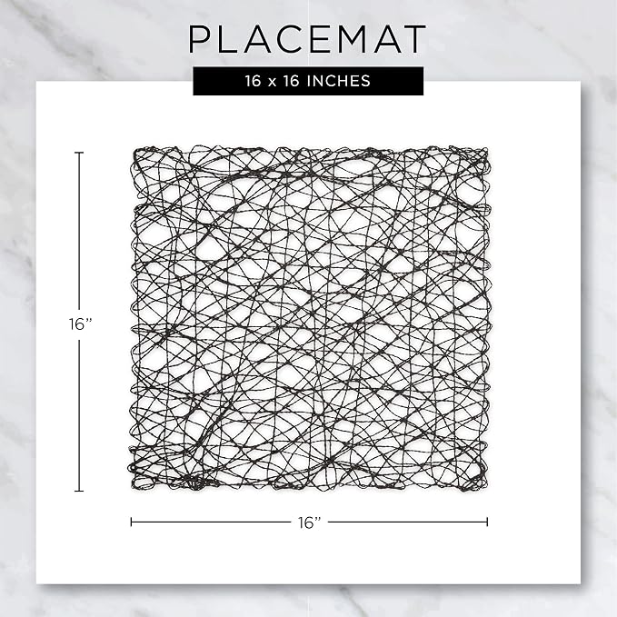 DII Woven Paper Tabletop Collection, Holiday & Event Décor, Square Placemat Set, 16x16, Black