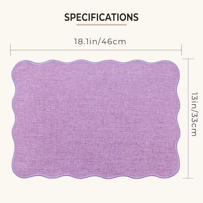 AHHFSMEI Faux Linen Placemats Set of 8 Heat Resistant Non-Slip Stain Proof Table Mats for Kitchen Dining Elegant Decor Place Mats (Purple 8)