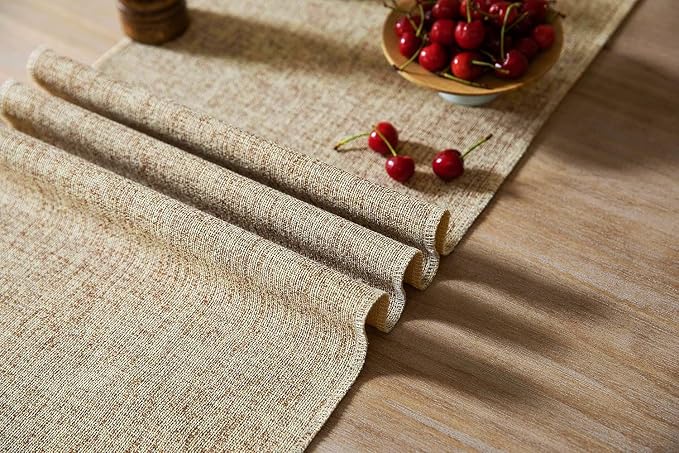 ZeeMart Beige Table Runners 72 Inches Long, Burlap Linen Style Rustic Farmhouse Table Runner, Boho Woven Dining Table Runner, 13x72 Inches, Oatmeal Beige