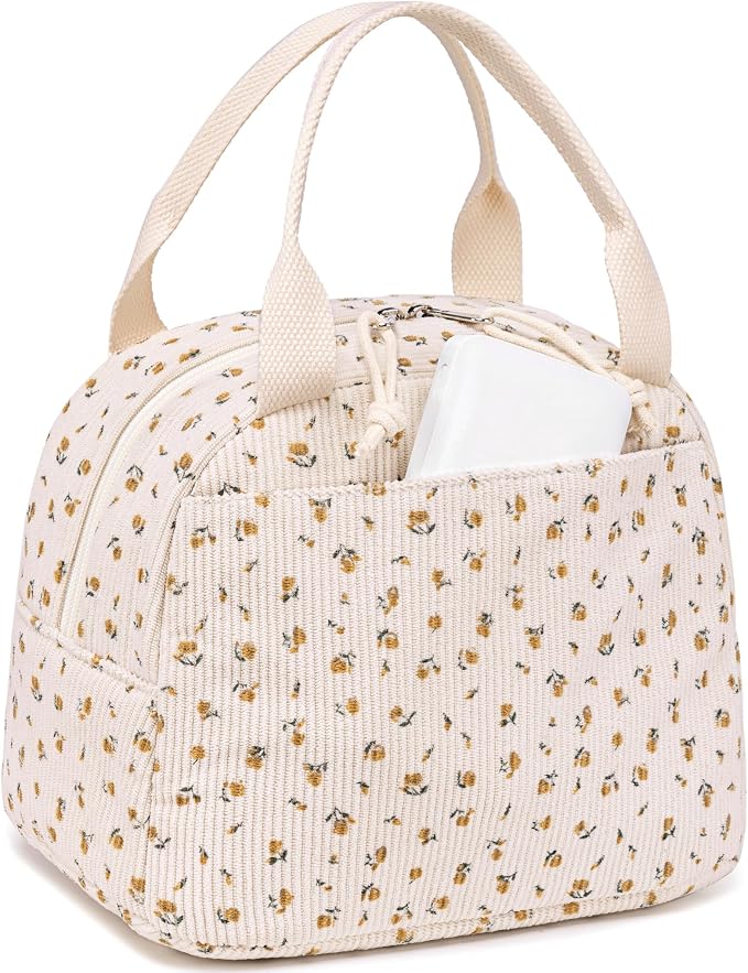 LEDAOU Lunch Box for Women Insulated Lunch Bag Corduroy Lunch Tote Bags Leakproof Cooler Lunch Case for Travel Work Picnic