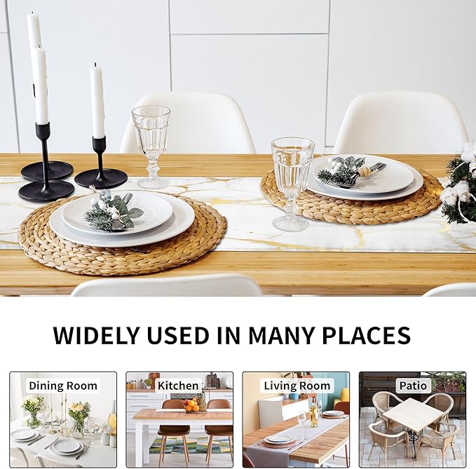 White Gold Table Runner Marble Linen Table Runners,Long Coffee Dresser Runners for Bedroom,Farmhouse Rustic Table Runner for Kitchen Dining Table Party (13"x36", White Gold Marble)
