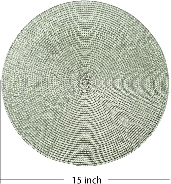 AHHFSMEI Round Placemats Set of 8 Heat Resistant Washable Non-Slip Woven Braided Table Mats for Dining Table Kitchen & Home Decor (Sage Green,8)