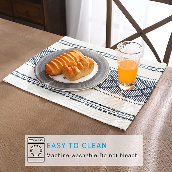 Elegant Thick placemats for Dining Table Decor Farmhouse Heat Resistant Table Place mats Set of 4 Quality Woven Cloth Placemats Washable Dinner mats (Navy Blue, 4)