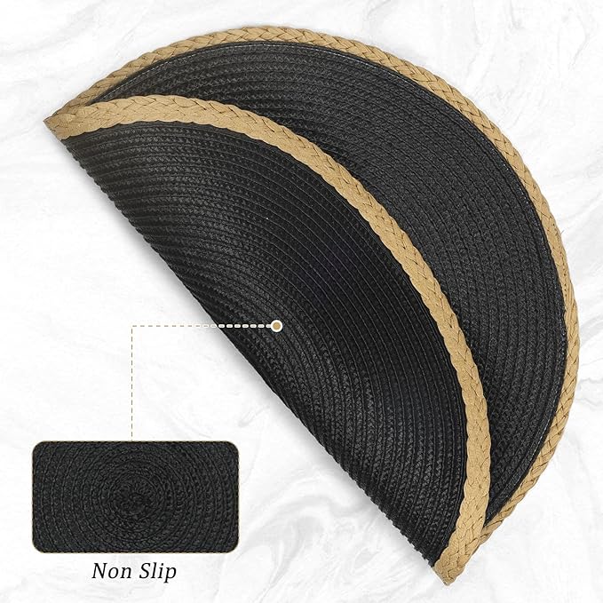 comfoyar Black Round Braided Placemats Set of 6, 14.2x14.2 Inch Non-Slip Place Mats, Washable Heat Resistant Table Mats for Indoor Kitchen Dining Party Table Decoration