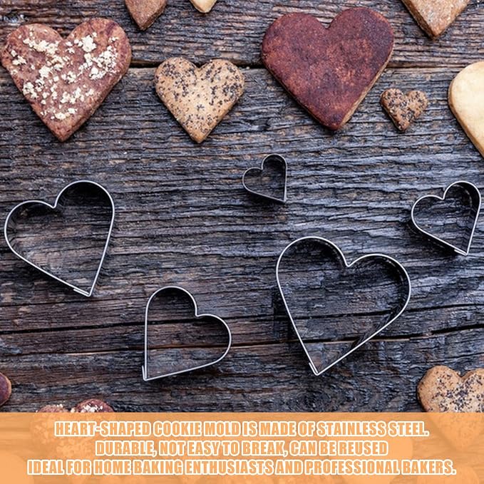 Stainless Steel Cookie Cutter Set, 5 PCS Heart Sandwiches Cutters Biscuit Molds,Geometric Frame Cookie Cutters Pastry Molds Perfect for Holiday Baking (Heart)