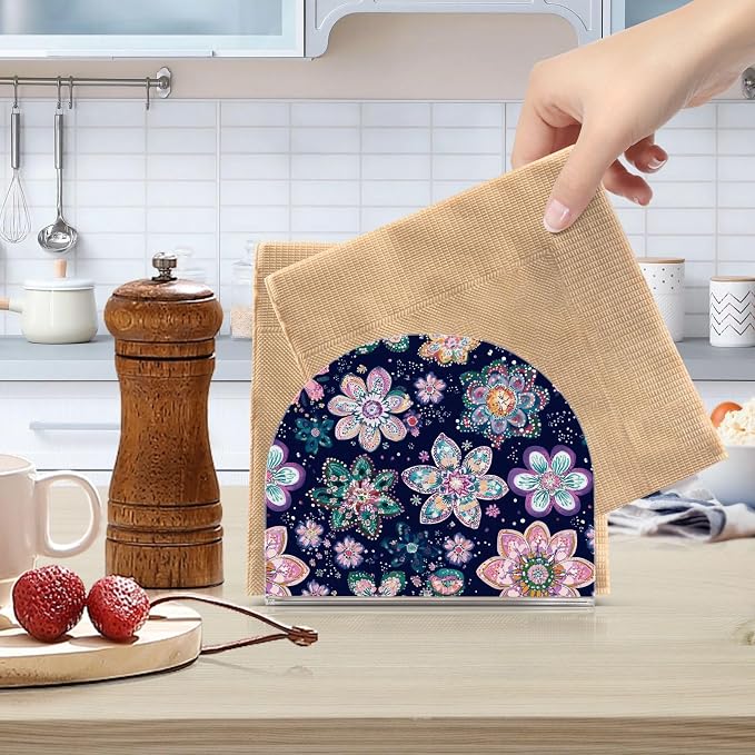 Mandala Cherry Blossoms Abstract Floral Napkin Holder for Table Acrylic Vertical Napkin Holders for Paper Napkins Decor Napkin Dispenser for Home Party Dining Cocktail Kitchen Accessories, 2 Pack