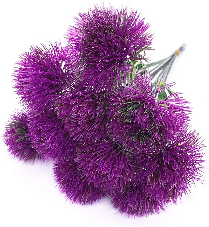 CATTREE Artificial Dandelion Flowers, Plastic Plants Shrubs Bushes Fake Grass Wedding Indoor Outdoor Home Garden Verandah Centerpieces Arrangements Party Decoration Planting Filler - Purple 10 Pcs