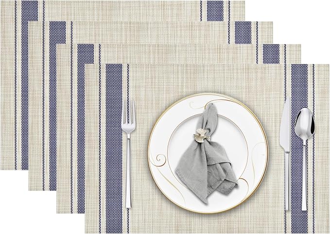 Niviy Khaki-Blue Placemats Set of 4, 12x18 Inch Heat Resistant Non-Slip Washable Durable Table Placemats for Holiday Party Kitchen Dining Room Decoration