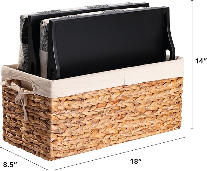 ROSSIE HOME Wood Bed Tray Lap Desk - Set of Two - with Hyacinth Storage Basket - Buffalo Check - Fits up to 15.6 Inch Laptops - Style No. 70108