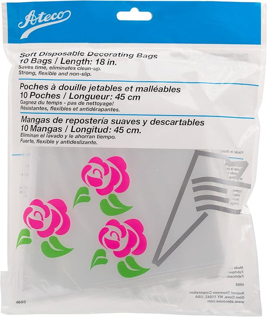 Ateco 4685 Soft Disposable Decorating Bags, 18-Inch, Pack of 10, Made in USA, Clear