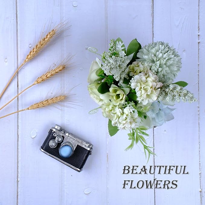 Artificial Potted Flowers, Small Ceramic Vase Fake Flower Plants Desktop Decoration Indoor for Home and Office, Faux Flowers Hydrangea Decora for Table,Bookshelf,Bedroom,Living Room,Party.(Green)