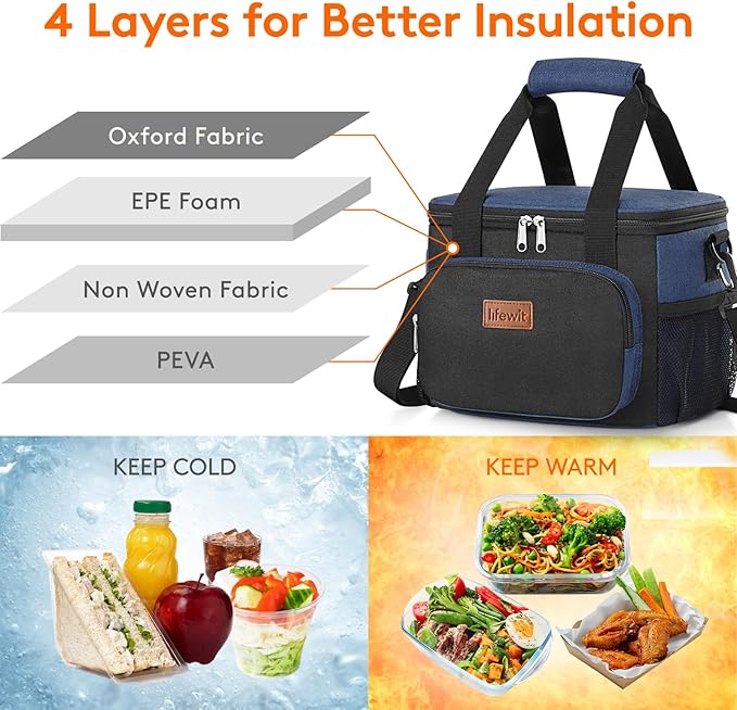Lifewit Medium Lunch Bag, Insulated Lunch Box, Soft Cooler Cooling Tote for Adult Men Women, Black and Green 12-Can (9L)
