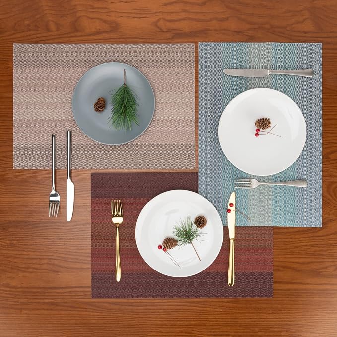 Winknowl Placemats Set of 6, Washable Vinyl Woven Placemats, Heat Resistant & Wipeable Table Mats for Kitchen Dining Table (Pink Gold)