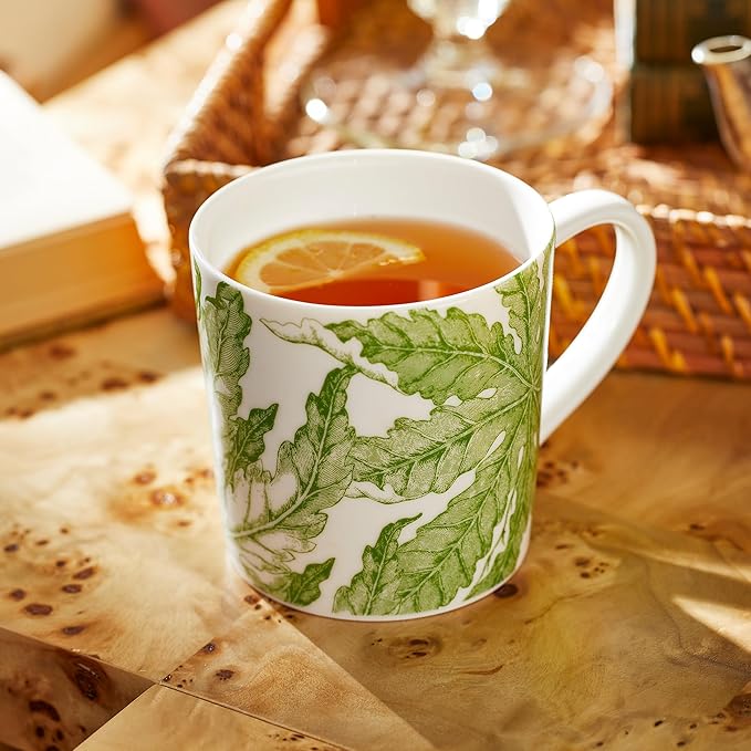 Caskata Freya Oversized Mugs Set of 4 | High-Design Premium Lead-Free Porcelain Green Mug Set for Entertaining or Everyday | Unique Party Mugs for Wedding or Birthdays | 14 oz