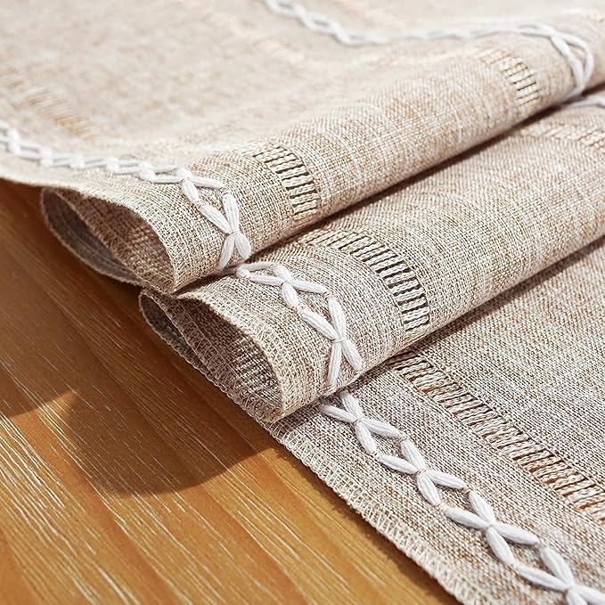Chassic Fall Rustic Farmhouse Style Linen Table Runner, Boho Handmade Tassel Table Runners 72 Inches Long for Holiday Party, Thanksgiving and Dining Decorations, 13 x 72 inch - Light Coffee