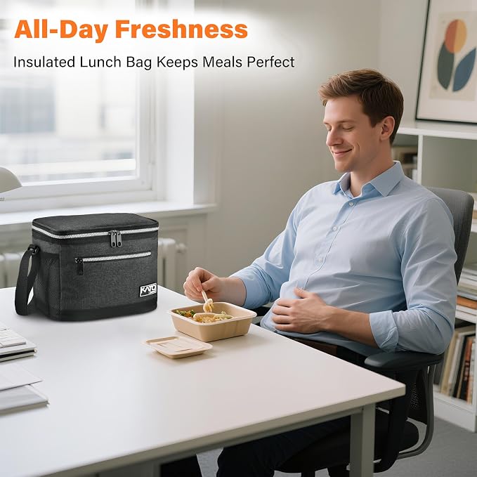 Tirrinia Insulated Lunch Box for Men/Women, Leakproof Lunch Bag for School Work, Large Lunch Tote Kids Boys Girls Student Back to School, Soft Cooler Office Picnic Beach Camping for Adults, Charcoal
