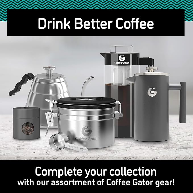 Coffee Gator Gooseneck Kettle with Thermometer - 40oz Premium Stainless Steel Pour Over Coffee Maker Kettles, Stove Top, w/Precision Drip Spout, for Drip Coffee, French Press, Tea Kettle, 5 Cup, 1.2L