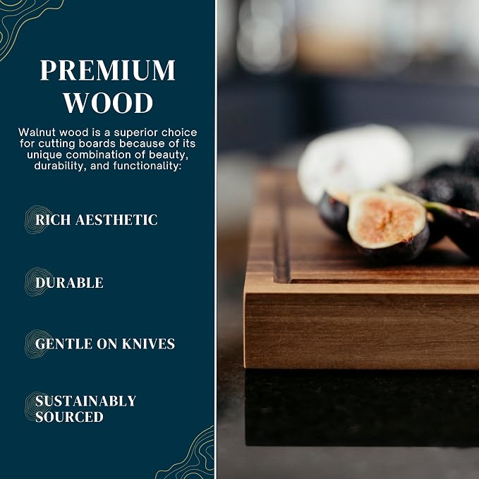 Handmade Walnut Cutting Board – Wooden Chopping Board with Juice Groove and Handles – Durable, Knife-Friendly, and Made in the USA
