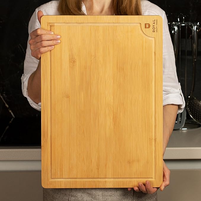 Bamboo Cutting Boards for Kitchen - Kitchen Chopping Board for Meat (Butcher Block) Cheese and Vegetables | Wooden Cutting Board Heavy Duty Serving Tray with Handles (XXL, 20 x 14")