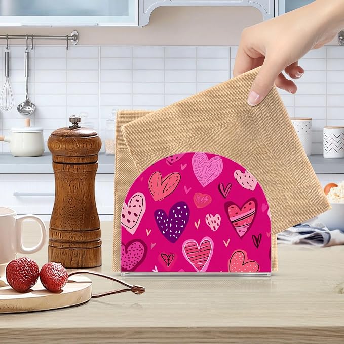 Napkin Holder Acrylic Napkin Holder for Table Kitchen Party Restaurant U Shaped Upright Napkin Dispenser Organizer Hot Pink Doodle Hearts Stars