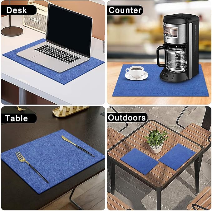 homing Faux Leather Heat Resistant Placemats 4 Packs, Waterproof Wipeable Dining PU Place Mats for Indoor & Outdoor, Easy to Clean, Sea Blue
