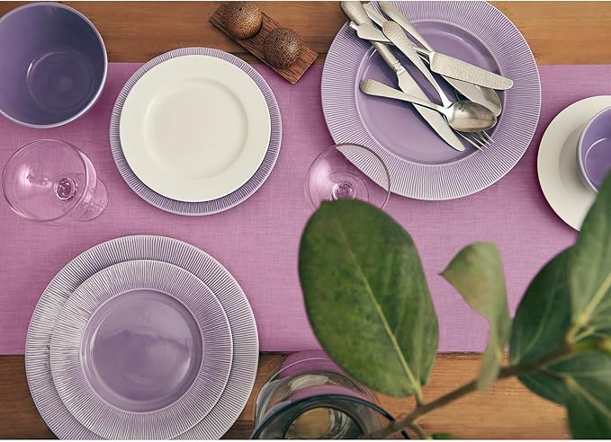 Solino Home Linen Violet Table Runner 90 Inches Long - 100% Pure Linen Dining Table Runner 14 x 90 Inch for Spring, Summer - Fete