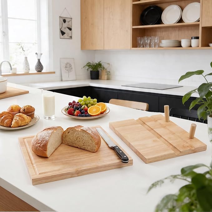 Wooden Cookbook Stand & Cutting Board, 3-in-1 Recipe Book Holder & Tablet Stand with Detachable Boards, Serving Tray, Juice Groove for Kitchen Counter