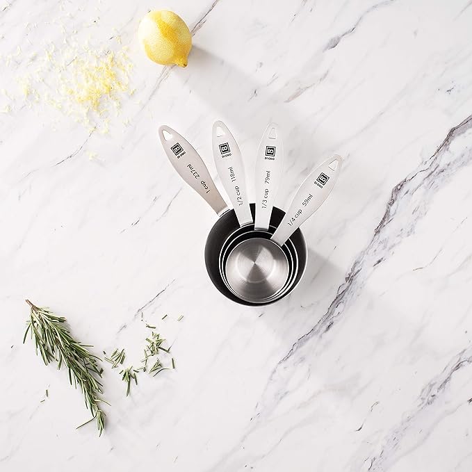 New DI ORO 4-Piece 18/8 Stainless Steel Measuring Cup Set - Easy-to-Read Measurements - For Dry and Liquid Ingredients - Great Kitchen Tools for Cooking and Baking - Dishwasher Safe and Easy to Clean