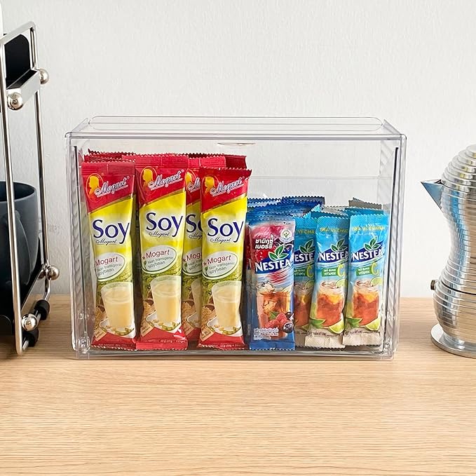 Clear Dishwasher Detergent Pod Holder for Kitchen Cabinet, Plastic Under Sink Storage and Organizer for Lid, Sponge, Coffee Pods, Large Laundry Pods Dispenser Box with Divider