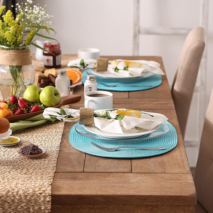 DII Classic Woven Tabletop Collection, Indoor/Outdoor Placemat Set, Oval, 12x18, Aqua, 6 Piece
