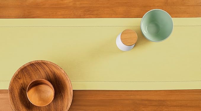 Solino Home Cotton Linen Yellow Table Runner 120 Inches Long - Hemstitch 14 x 120 Inch Table Runner for Spring, Summer