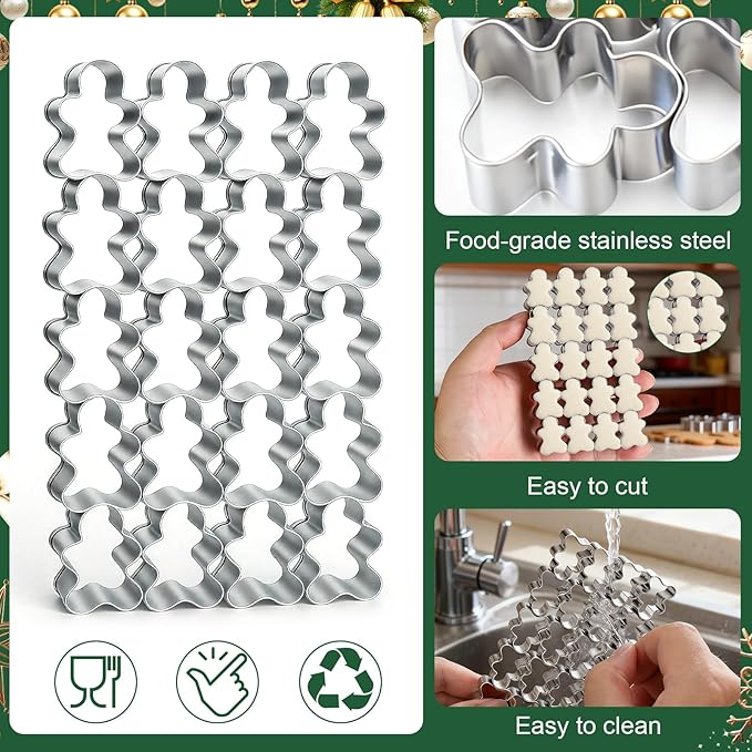 AIERSA Mini Gingerbread Cookie Cutter,Small Christmas Cookie Cutters,1 Inch Tiny Gingerbread Man Shapes Cookie Cutter,20 Cavity Metal Stainless Steel Christmas Cookie Cutters