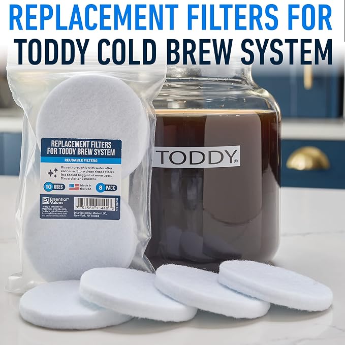 Essential Values 8 Pack Cold Brew Coffee Filters - Replacement Coffee Filter Bags - Compatible with Toddy Cold Brew Maker