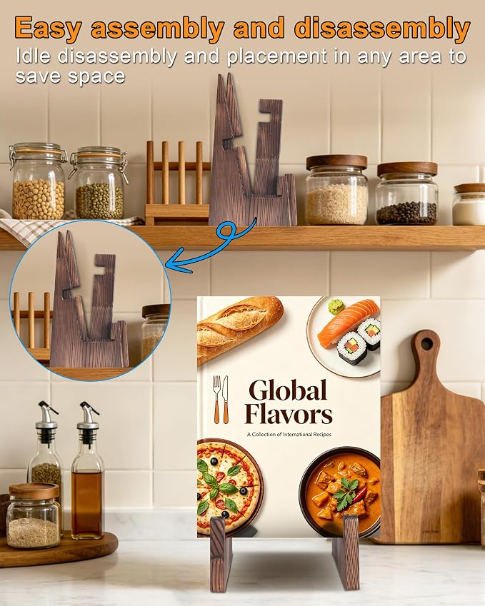 Cookbook Stand for Kitchen, Wooden Cookbook Holder, Rustic Cook Book Holder Stand with Natural Wooden Grains, Recipe Book Holder for Kitchen Counter Gift for Home Chefs Cook Lovers