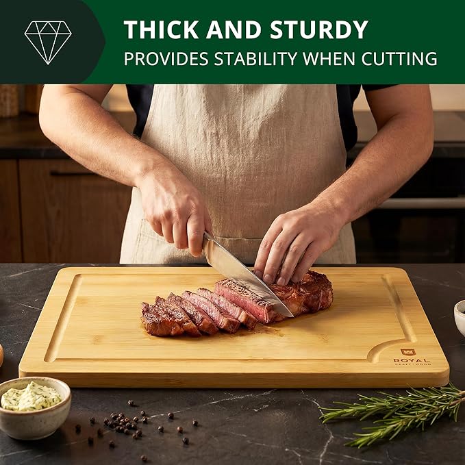 Bamboo Cutting Boards for Kitchen - Kitchen Chopping Board for Meat (Butcher Block) Cheese and Vegetables | Wooden Cutting Board Heavy Duty Serving Tray with Handles (XXL, 20 x 14")