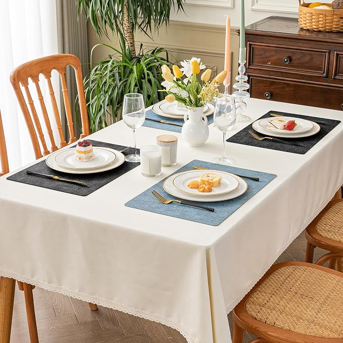 Romanstile Vinyl Placemats Set of 6, Reversible Faux Leather Heat Resistant Wipeable Table Mats, Waterproof Washable Non-Slip Table Placemats for Dining/Kitchen/Outdoor (Grey Sky Blue, 12" x 17")